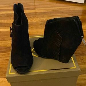 Ash Women’s Black Wedge Open Toe Heels With Fringe Size 37